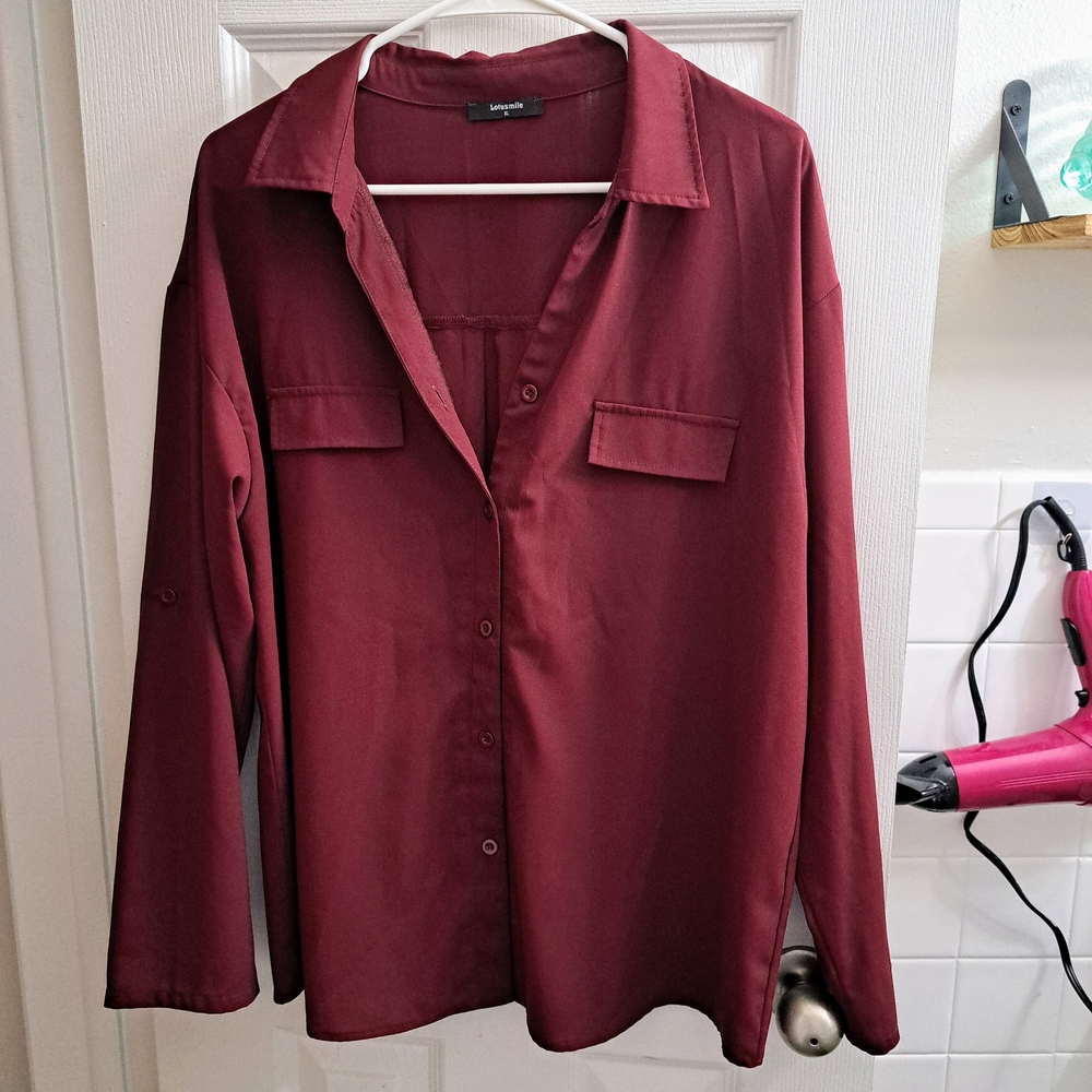 Lotusmile Maroon Long Sleeve Shirt